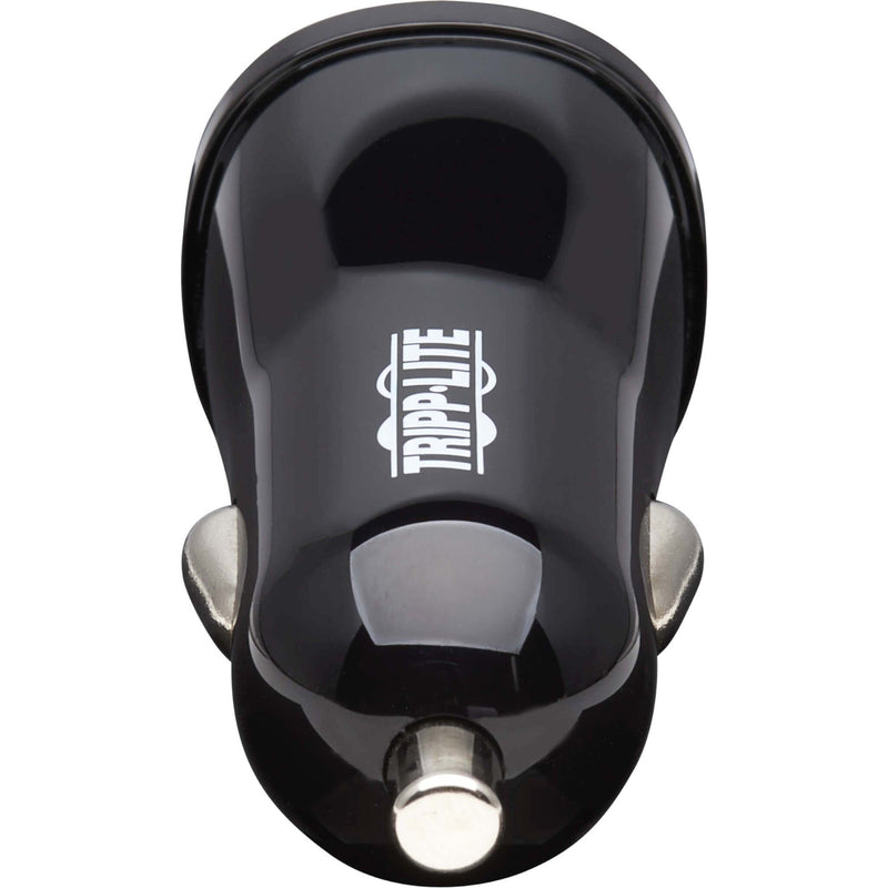 Top view of Tripp Lite car charger showing premium build quality and design