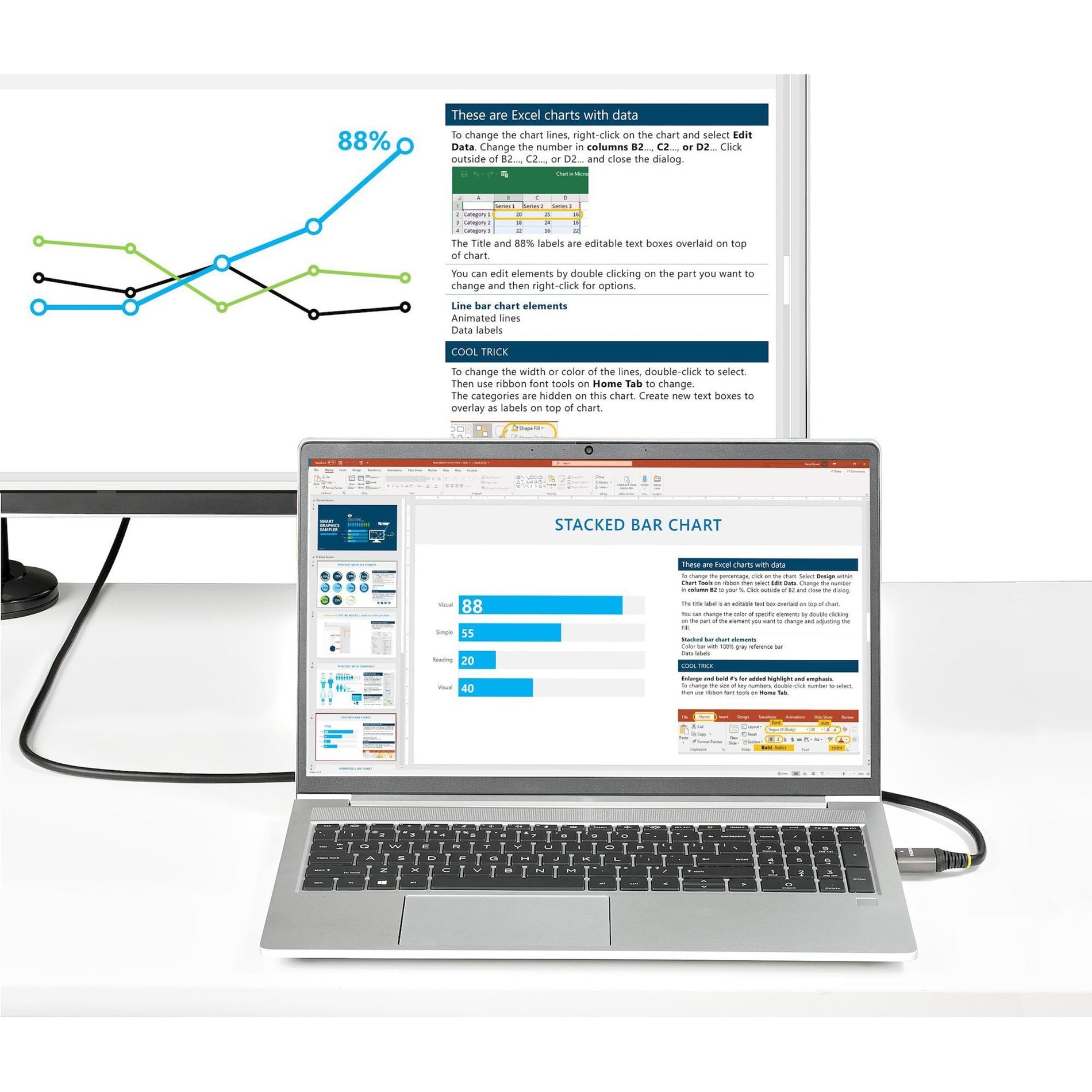 Laptop display showing 8K resolution content connected via StarTech.com HDMI cable-alternate-image5