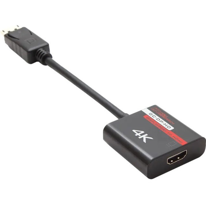 Hall GC-DP-HD DisplayPort to HDMI adapter showing flexible pigtail design with DisplayPort male connector and HDMI female port