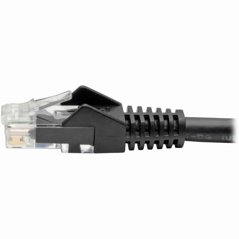 Side profile of Cat6 cable connector showing strain relief and boot design