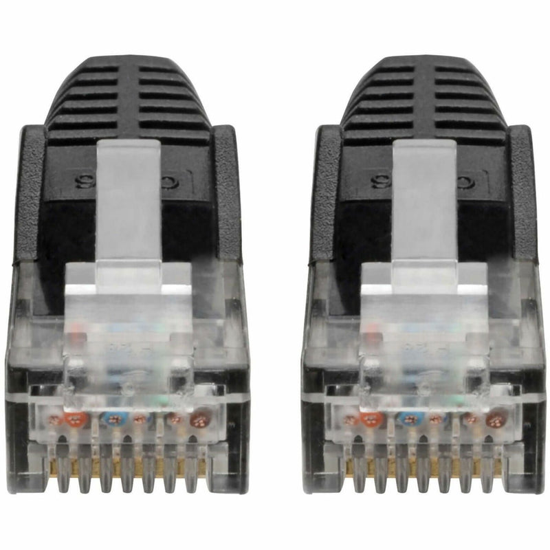 Front view of Cat6 cable RJ45 connectors showing gold-plated contacts