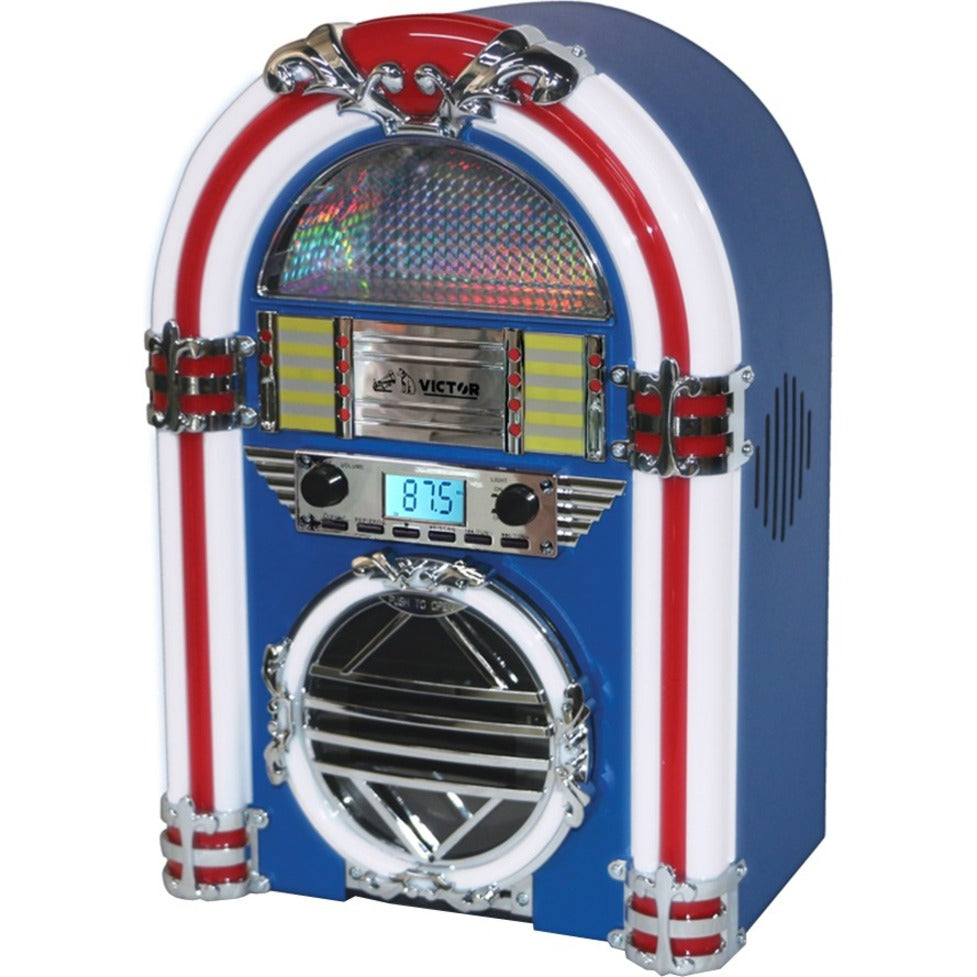 VICTOR VDTJ-1500-BL Broadway Desktop Bluetooth Jukebox - Blue, FM Tuner, CD Player