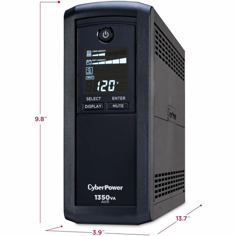 Dimensional view of CyberPower CP1350AVRLCD3 UPS showing size measurements