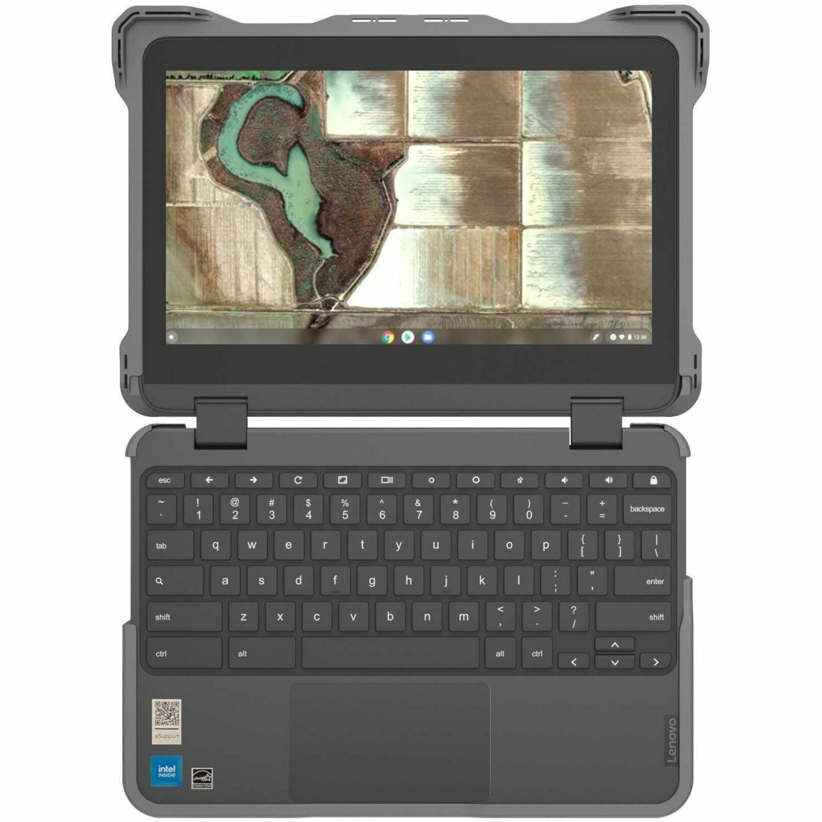 Front view of Dell Chromebook in protective case showing full keyboard and screen-alternate-image4