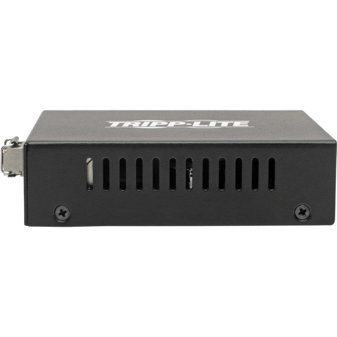 Side view of Tripp Lite media converter showing metal housing and ventilation design-alternate-image4