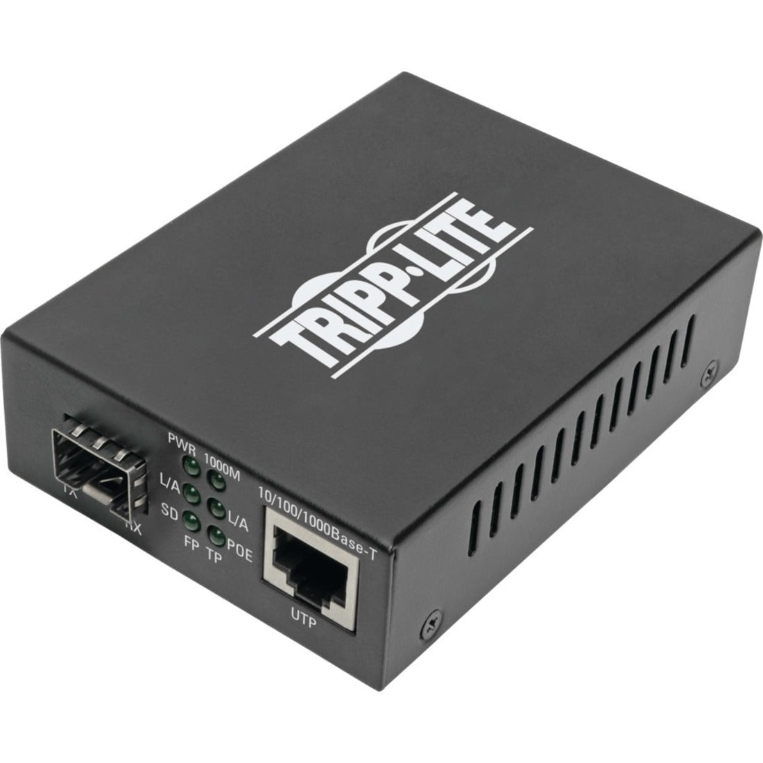 Front view of Tripp Lite N785-INT-PSFP media converter showing LED indicators and network ports-alternate-image1