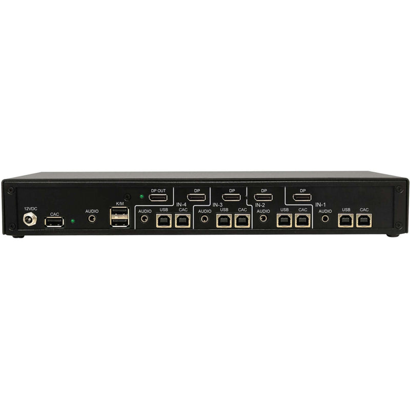 Rear view of Tripp Lite KVM Switch showing DisplayPort, USB, audio, and CAC ports