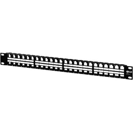 Angled view of Tripp Lite N062-048-KJ patch panel showing port arrangement and mounting points-alternate-image2