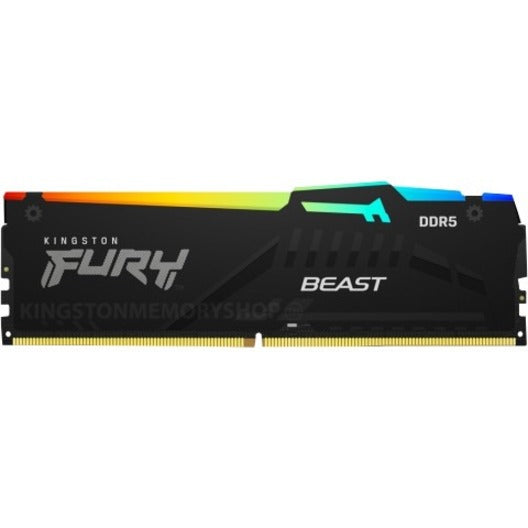 Kingston FURY Beast DDR5 RAM module with RGB lighting strip displaying rainbow colors on black heatspreader-alternate-image1