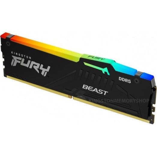 Kingston FURY Beast DDR5 RAM module showing full length view with RGB lighting and Beast branding-alternate-image3