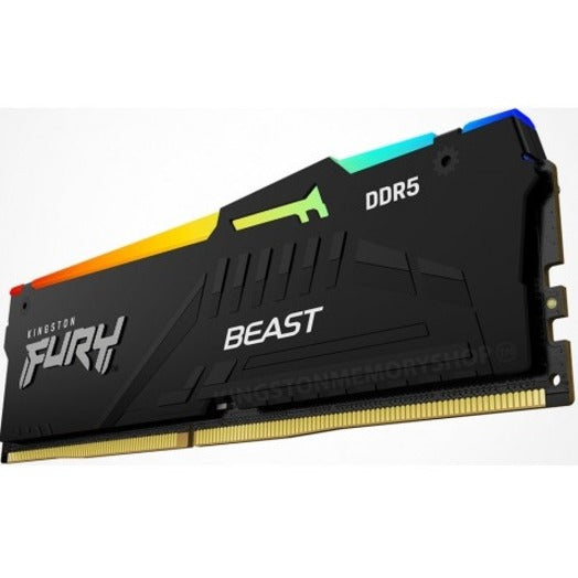 Side angle view of Kingston FURY Beast DDR5 memory showing detailed heatspreader design and RGB lighting-alternate-image2