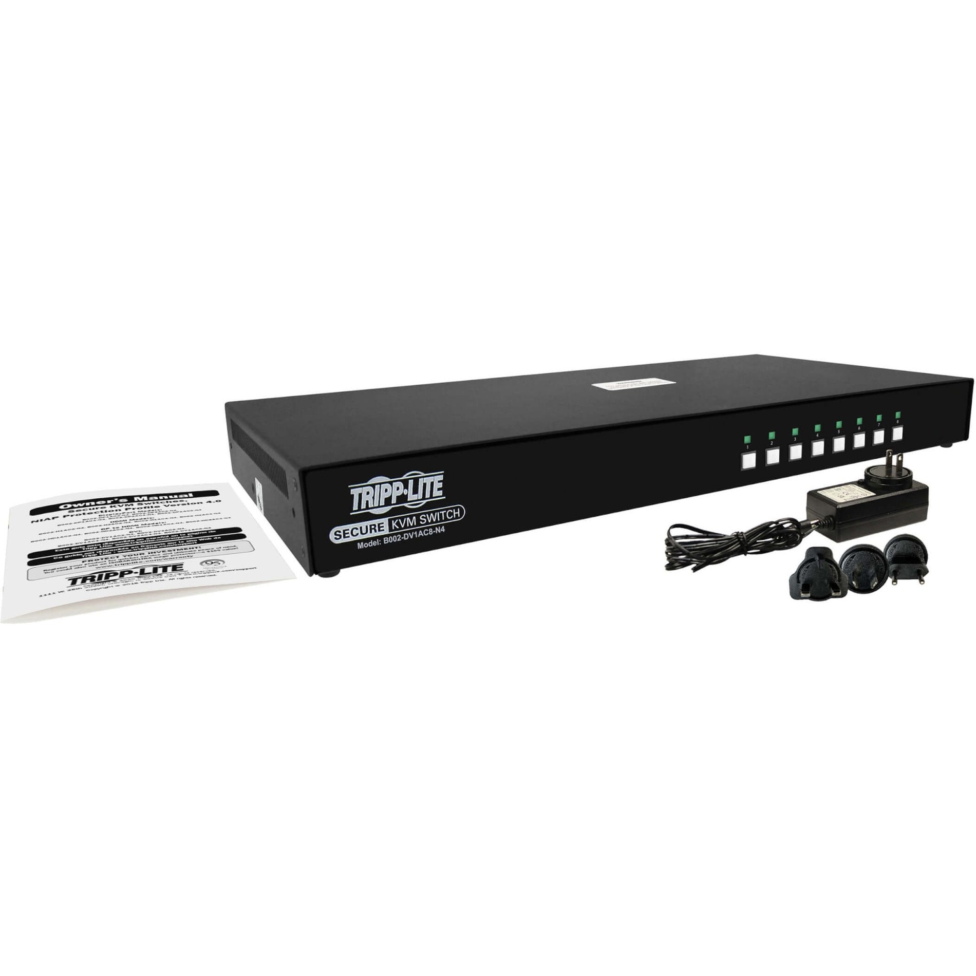 Tripp Lite B002-DV1AC8-N4 8-Port NIAP PP4.0-Certified DVI KVM Switch, Maximum Video Resolution 2560 x 1600, 3 Year Limited Warranty