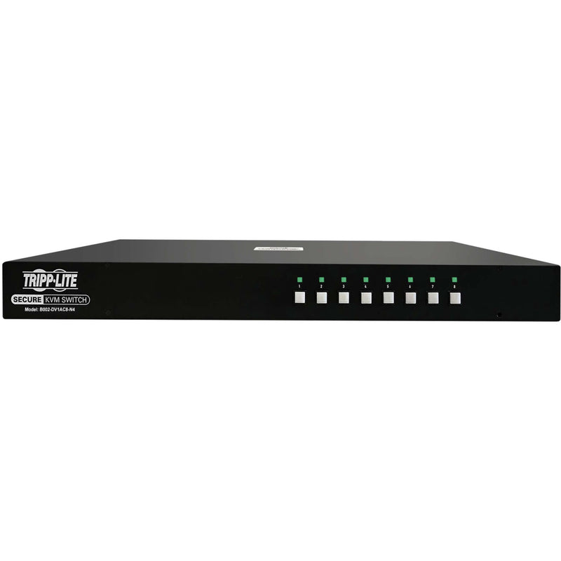 Direct front view of Tripp Lite 8-port KVM switch showing control buttons and LED indicators