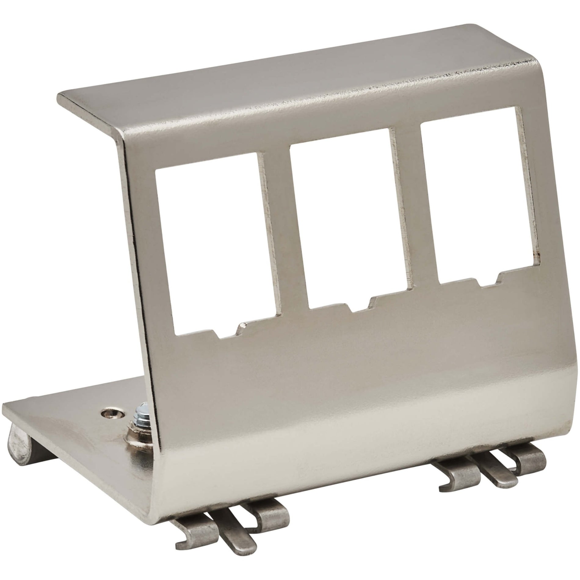 Front view of Tripp Lite N063-003 DIN-rail mounting module showing three port cutouts and mounting clips-alternate-image1