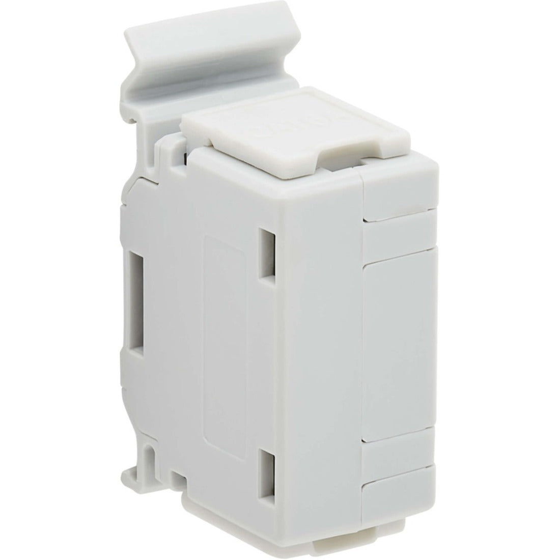 Side view of Cat6a coupler showing DIN rail mounting clip-alternate-image2