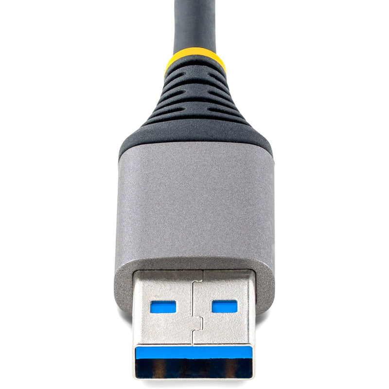 Close-up detail of USB-A connector showing blue USB 3.2 indicators and strain relief