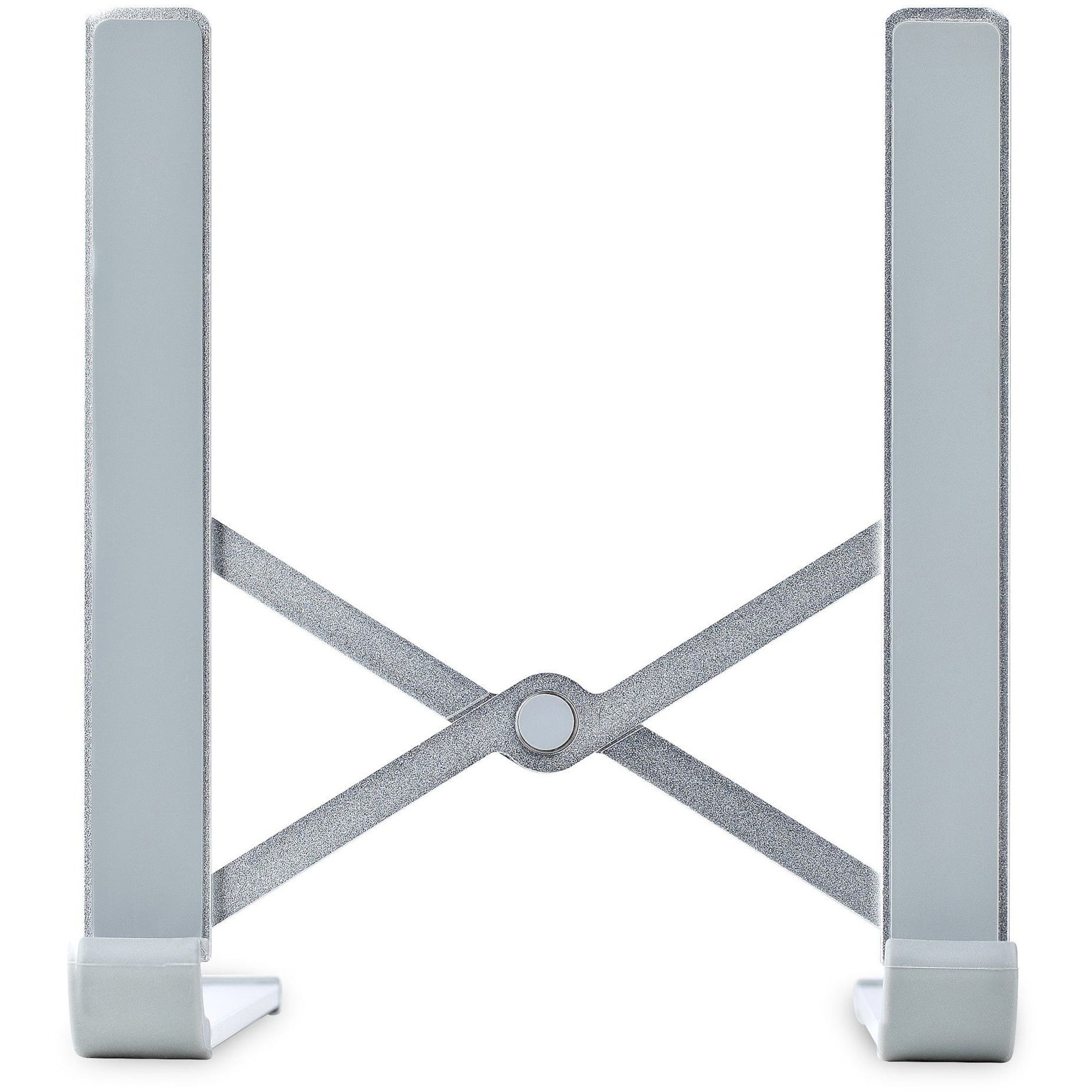 Front view of silver laptop stand showing X-frame support structure and stable base-alternate-image2