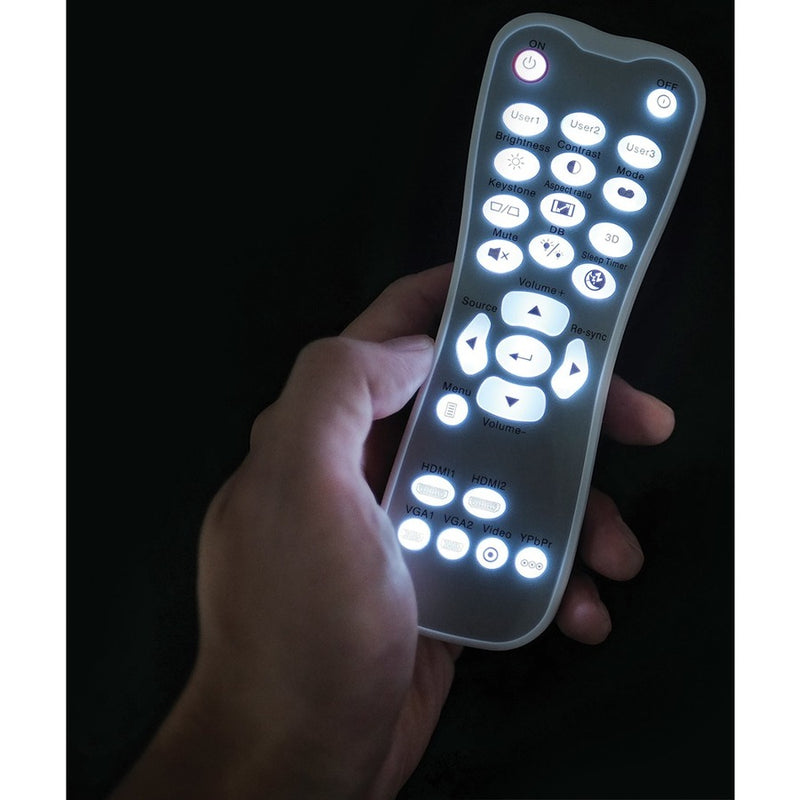 Illuminated remote control for Optoma 4K400X in use