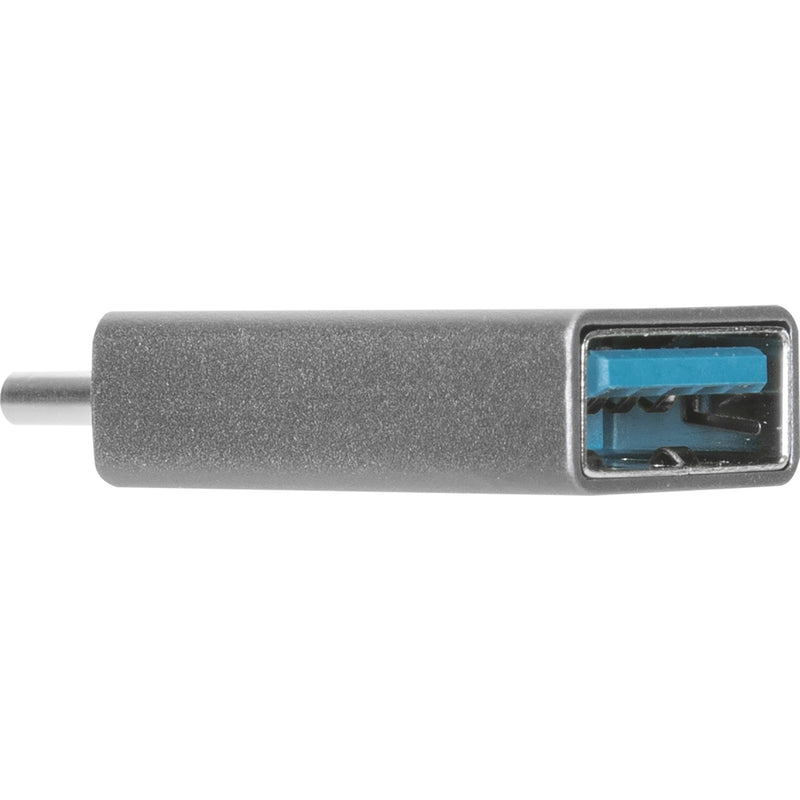 Profile view of USB-A port with blue USB 3.0 interface