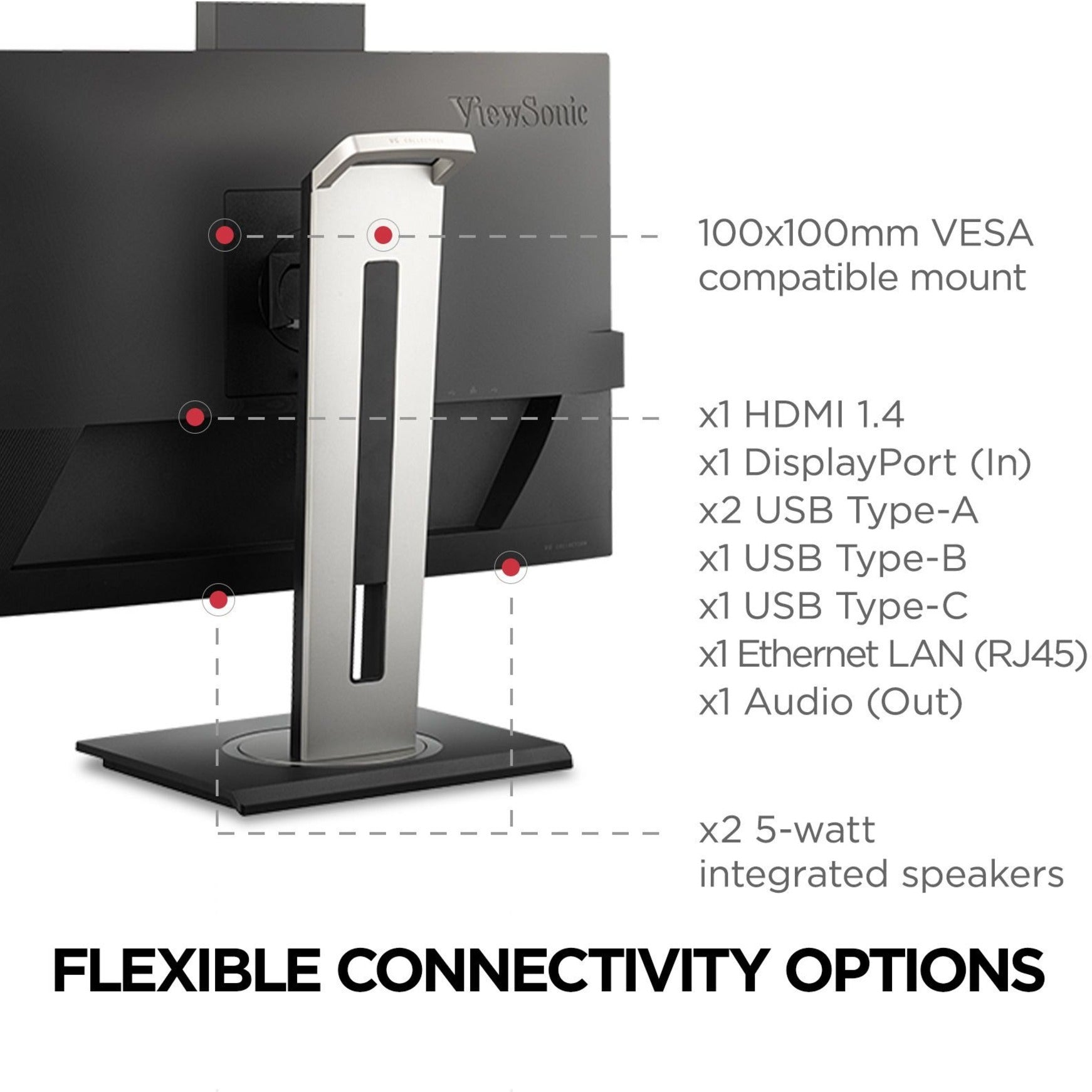 Monitor Docking Ergonómico ViewSonic VG2756V-2K de 27" con USB-C 90W PD RJ45 y Webcam Emergente