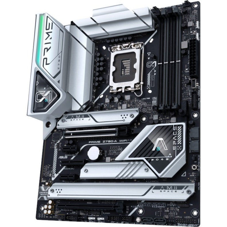 Diagonal view of ASUS Prime Z790-A WiFi motherboard showing expansion slots and M.2 connections