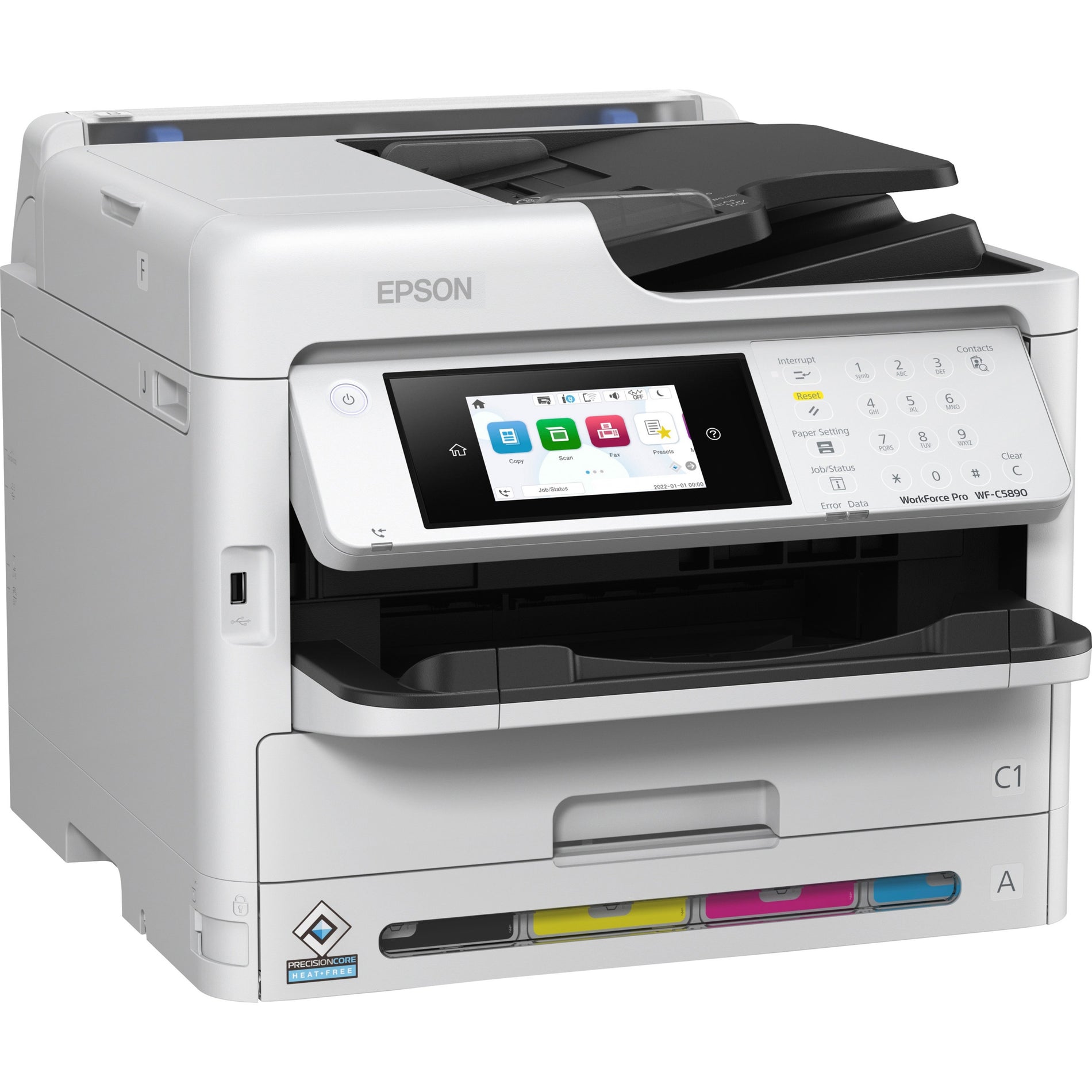 Side view of Epson WF-C5890 printer highlighting PrecisionCore technology-alternate-image5