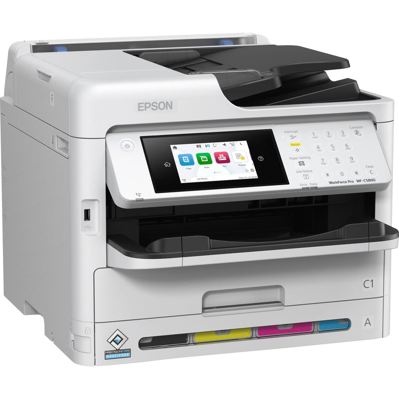 Side view of Epson WF-C5890 printer highlighting PrecisionCore technology