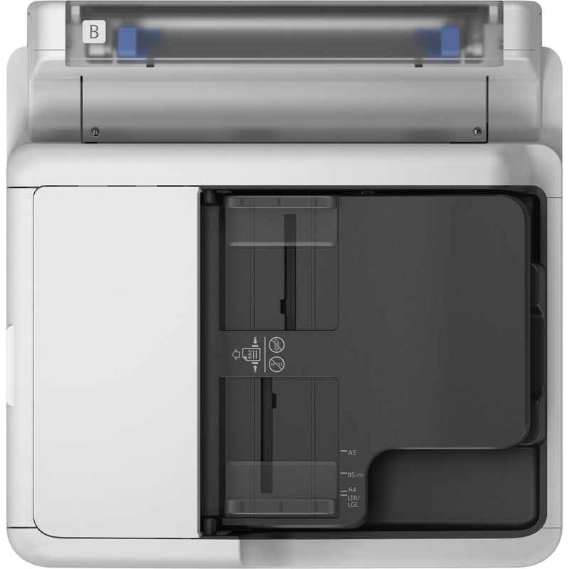 Top-down view of Epson WF-C5890 printer showing paper path and guides