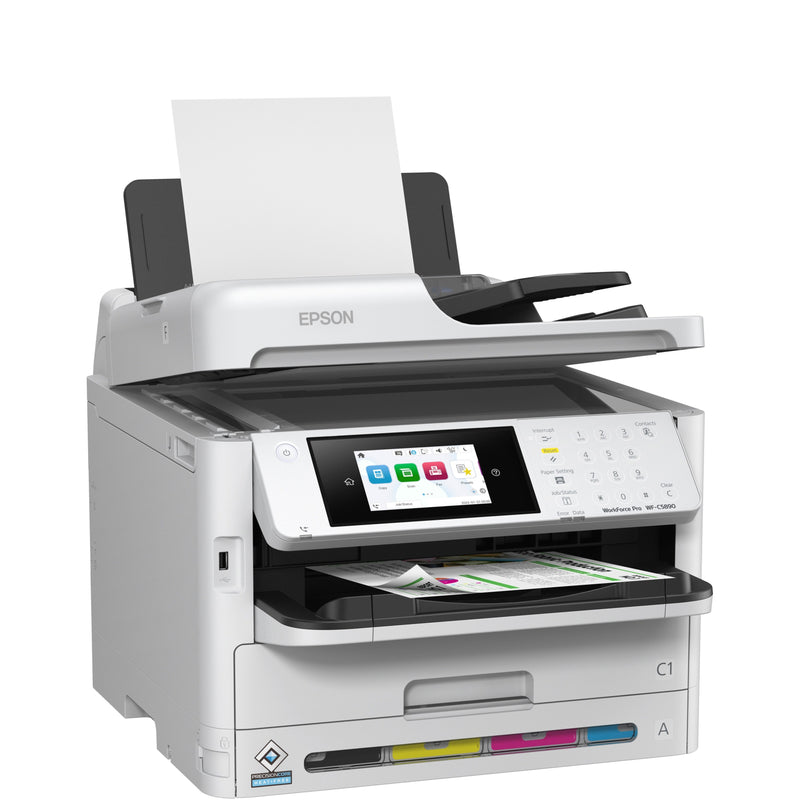 Epson WF-C5890 printer showing automatic document feeder and flatbed scanner functionality