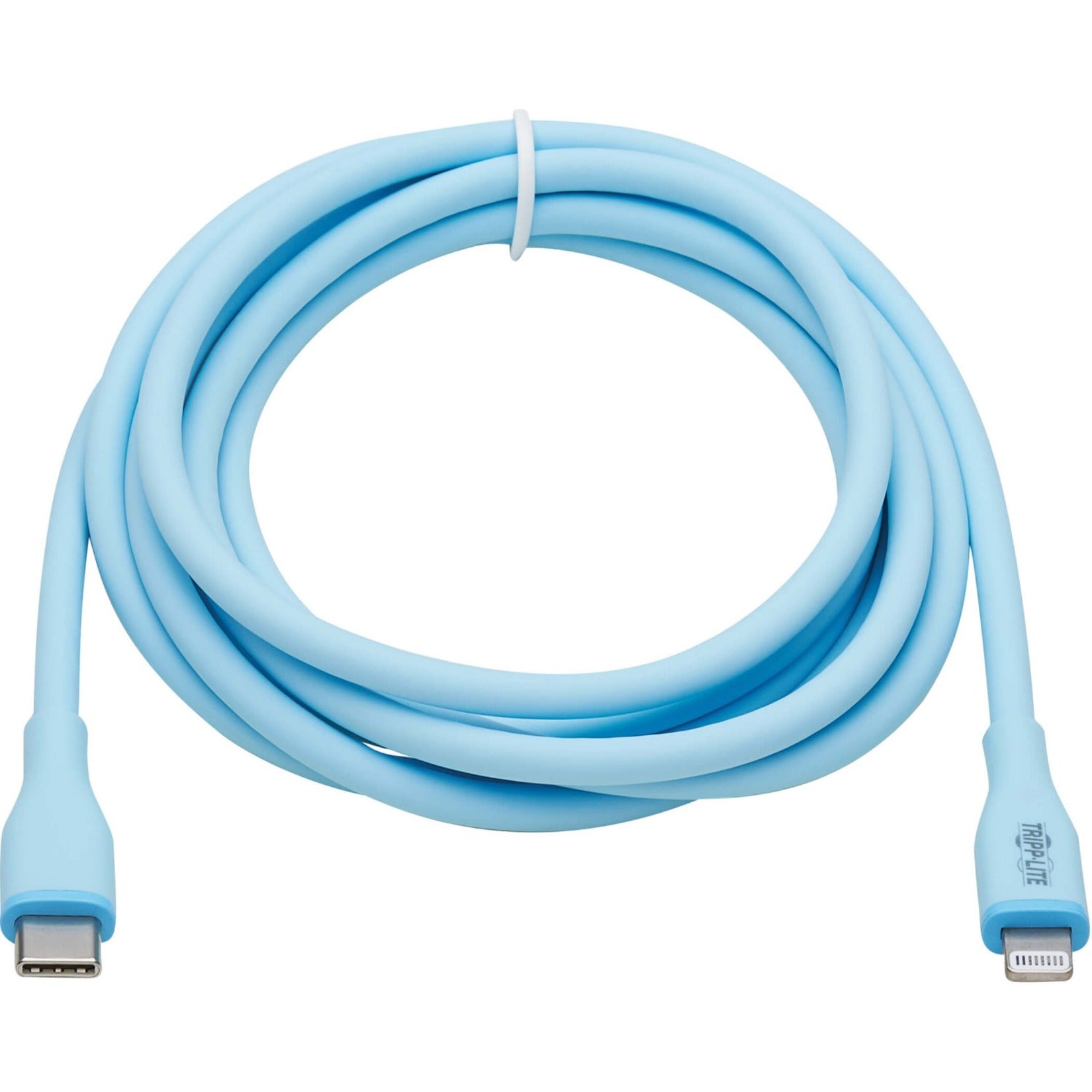 Câble de transfert de données Safe-IT Lightning/USB-C Tripp Lite M102AB-006-S-LB 6 pieds ultra flexible résistant à l'enchevêtrement Power Delivery 3.0 bleu clair