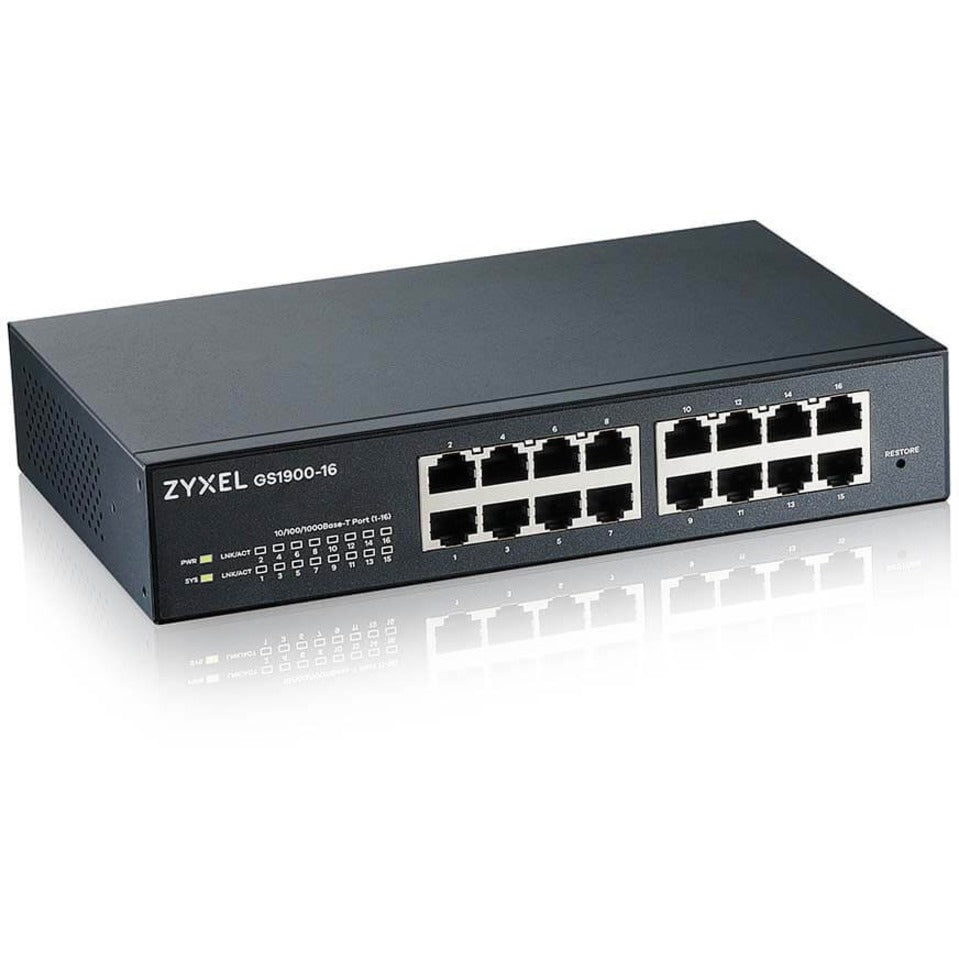 ZYXEL GS1900-16V03F مبدل مدارة ذكي 16 منفذ GbE، بدون مروحة، ضمان مدى الحياة