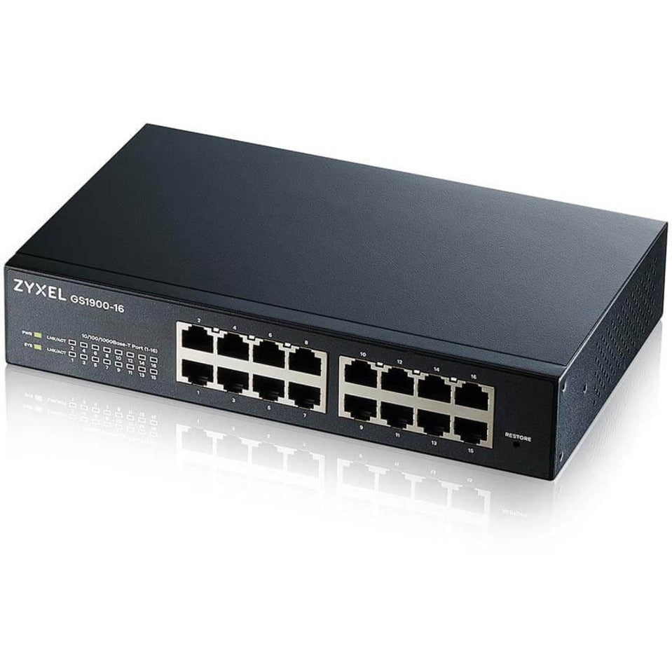 ZYXEL GS1900-16V03F 16-port GbE Smart Managed Switch, Fanless, Lifetime Warranty