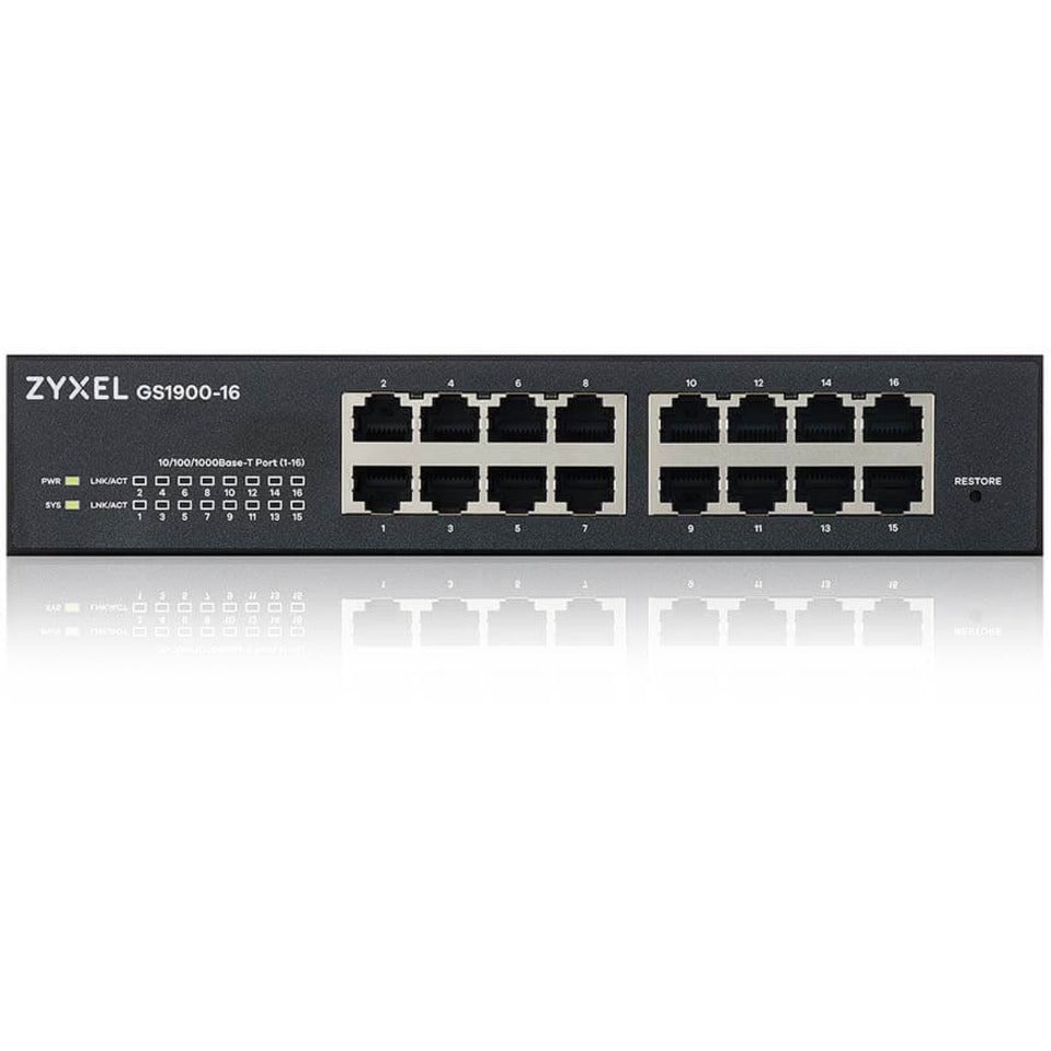 ZYXEL GS1900-16V03F 16-port GbE Smart Managed Switch, Fanless, Lifetime Warranty