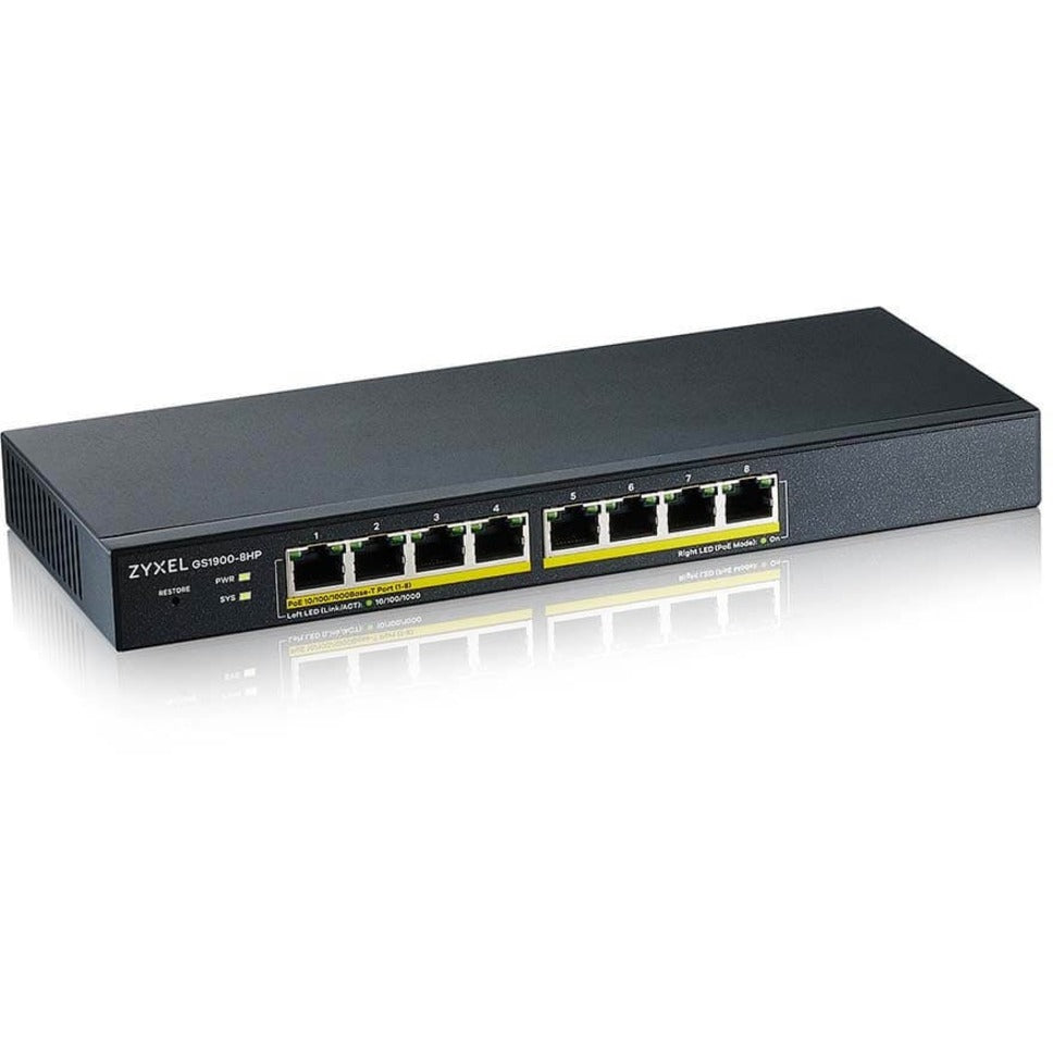 Switch PoE administré intelligent Gigabit Ethernet à 8 ports ZYXEL GS1900-8HPREV03F Budget PoE de 77W