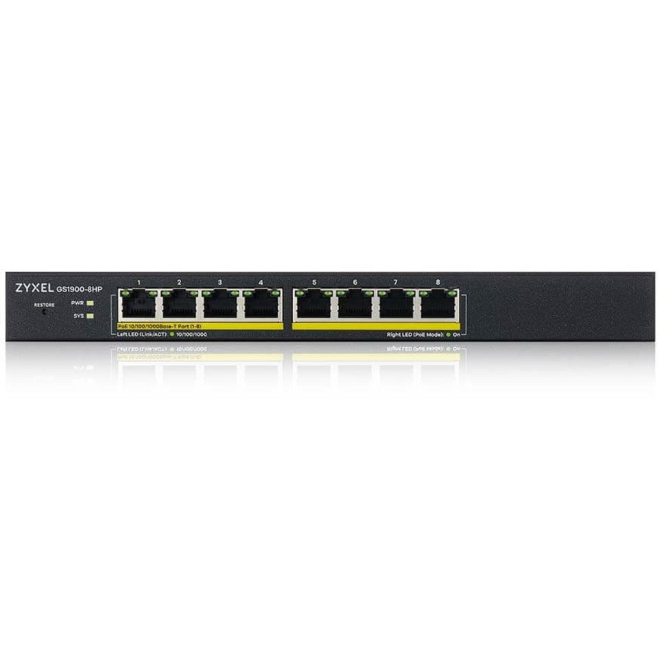 Switch administrado inteligente de PoE Gigabit de 8 puertos GS1900-8HPREV03F de Zyxel Ethernet Gigabit Presupuesto de PoE de 77W