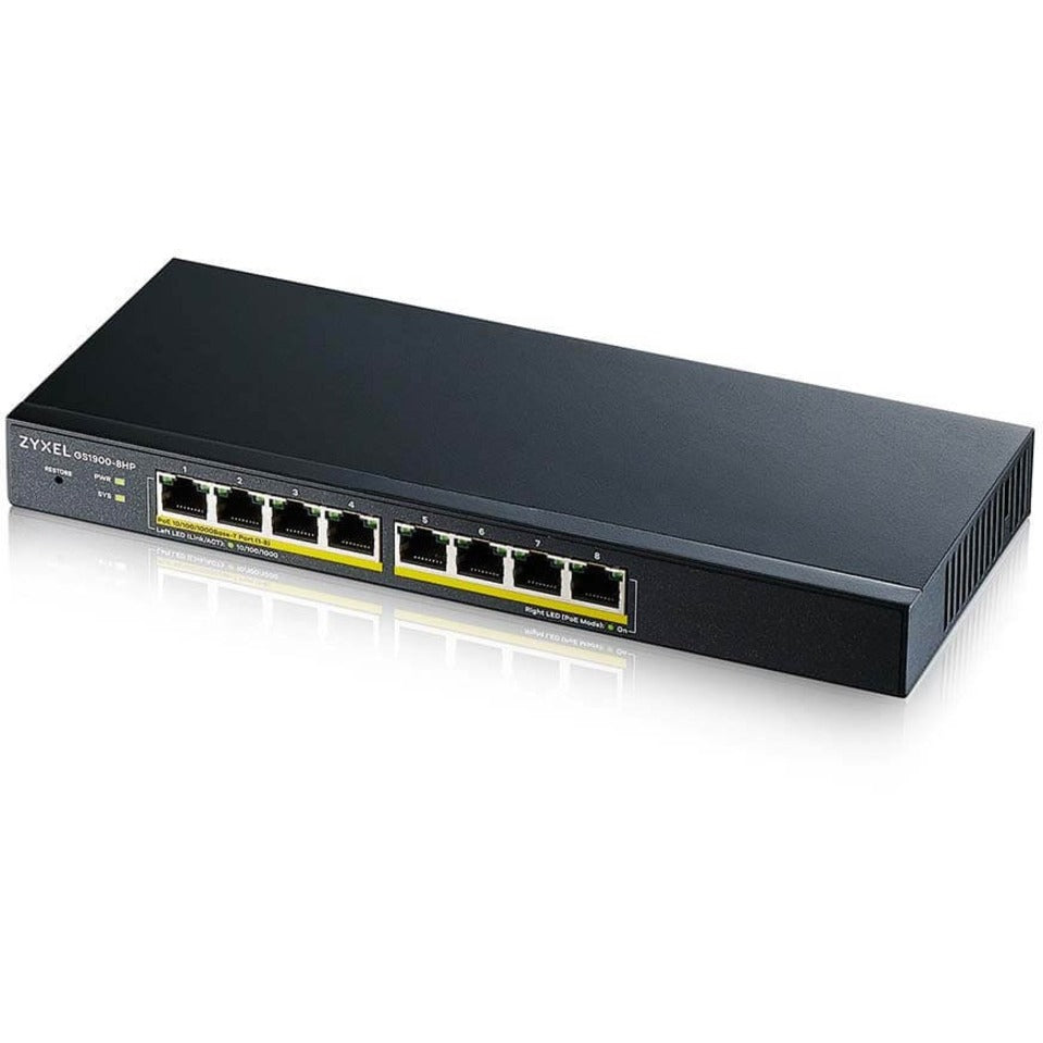 Switch PoE administré intelligent Gigabit Ethernet à 8 ports ZYXEL GS1900-8HPREV03F Budget PoE de 77W