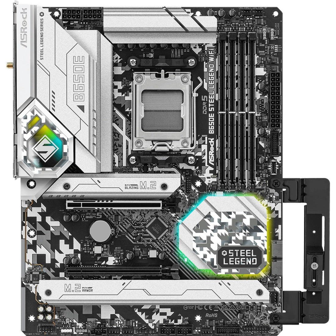 ASRock B650E Steel Legend WiFi AMD B650 AM5 ATX MB B650E STEEL LEGEND WIFI Gaming Desktop Motherboard, Ryzen 7, DDR5 SDRAM, 128 GB Memory, HDMI 2.1, Thunderbolt 4, 2.5Gigabit Ethernet