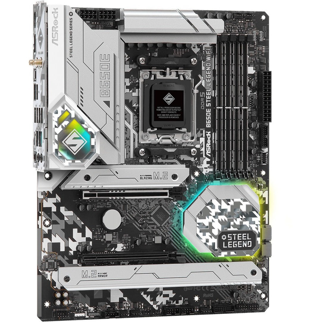 ASRock B650E Steel Legend WiFi AMD B650 AM5 ATX MB B650E STEEL LEGEND WIFI Gaming Desktop Motherboard, Ryzen 7, DDR5 SDRAM, 128 GB Memory, HDMI 2.1, Thunderbolt 4, 2.5Gigabit Ethernet