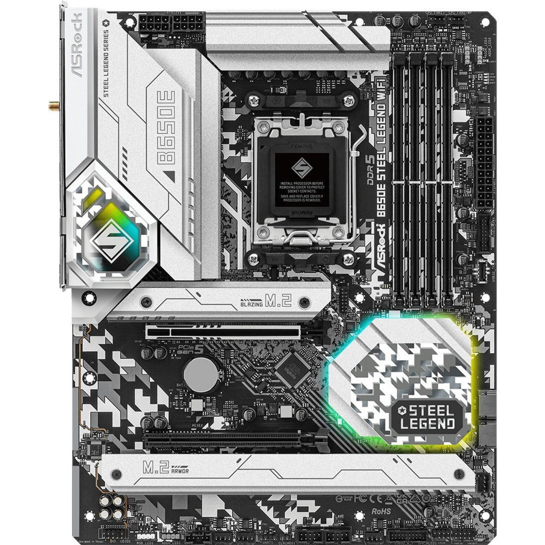 ASRock B650E Steel Legend WiFi AMD B650 AM5 ATX MB B650E STEEL LEGEND WIFI Gaming Desktop Motherboard, Ryzen 7, DDR5 SDRAM, 128 GB Memory, HDMI 2.1, Thunderbolt 4, 2.5Gigabit Ethernet