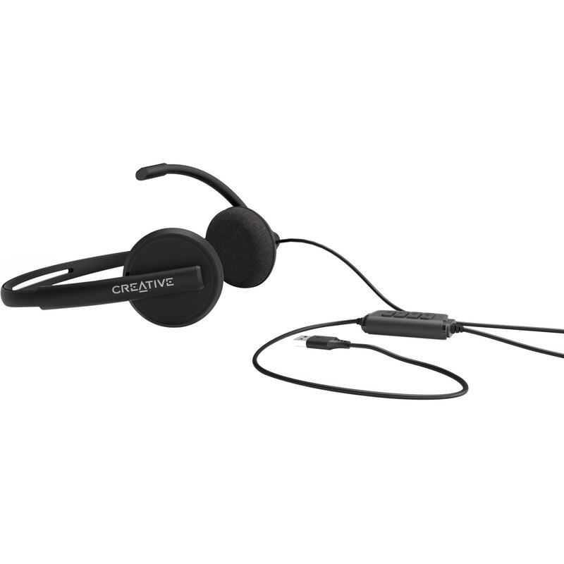 Side view of Creative HS-220 headset with boom microphone and inline remote