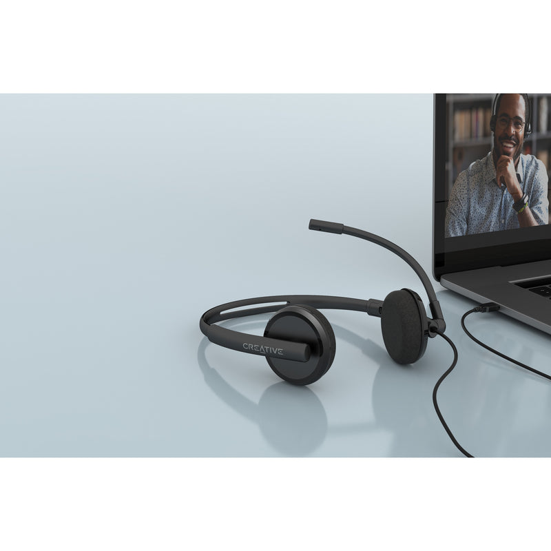 Creative HS-220 headset connected to laptop during video conference