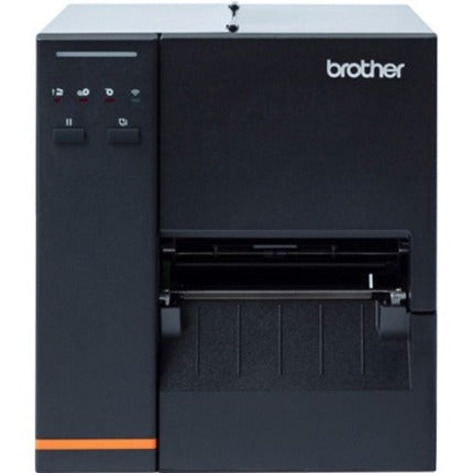 Front view of Brother TJ4120TN industrial printer showing LED control panel and print output area-alternate-image1