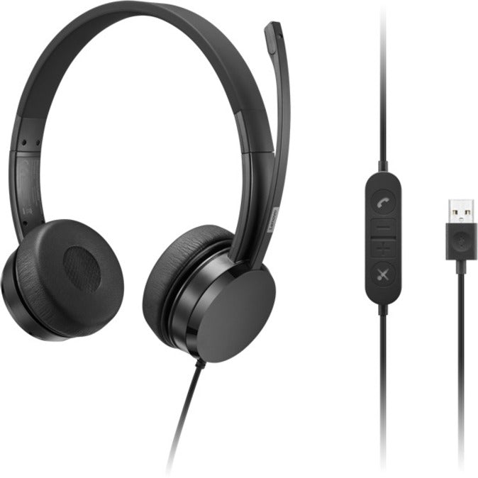 Lenovo 4XD1K18260 USB-A Wired Stereo On-Ear Headset (with Control Box), Lightweight, Comfortable