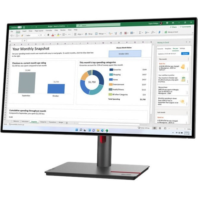 Lenovo 63A1ZAR1US ThinkVision P27h-30 27 WQHD LCD Monitor, 99% sRGB, USB-C, HDMI