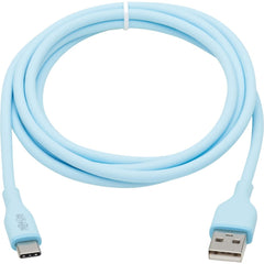 Tripp Lite Safe-IT USB/USB-C Data Transfer Cable, Ultra Flexible, Antibacterial, Fast Charging 480Mbps, Compatible with MacBook Pro, Tablets, Smartphones, Light Blue - U038AB-003-S-LB (Lifetime Warranty)