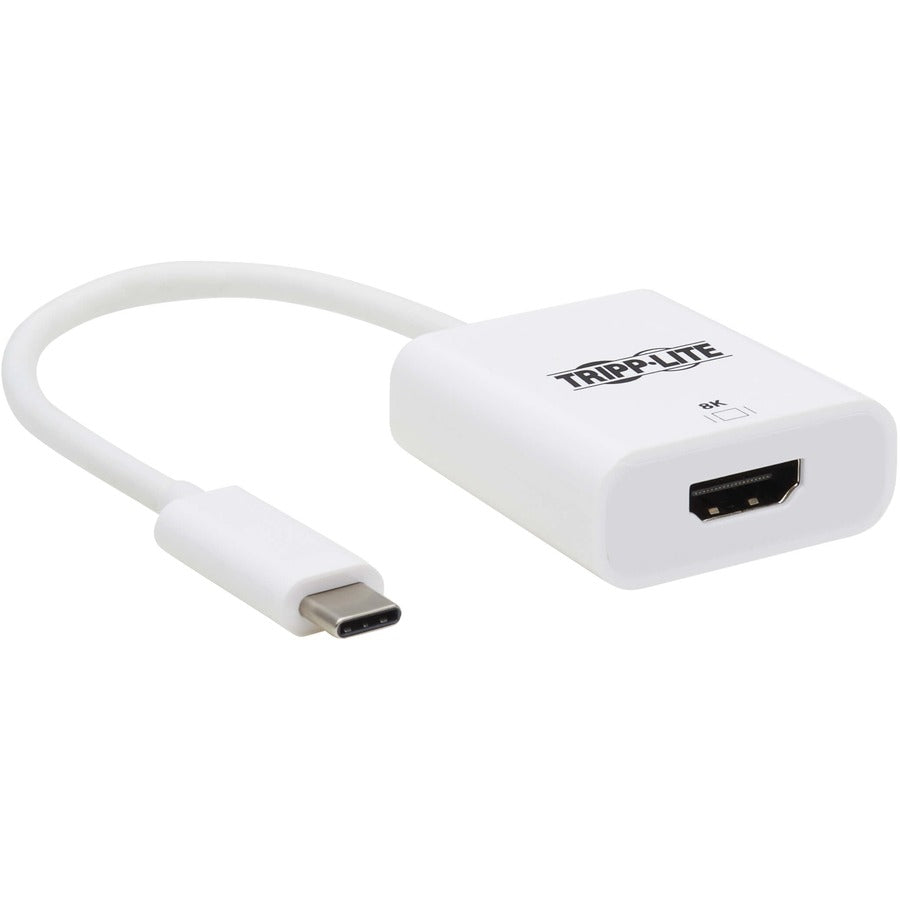 White Tripp Lite USB-C to HDMI adapter showing USB-C male connector and HDMI female port-alternate-image1