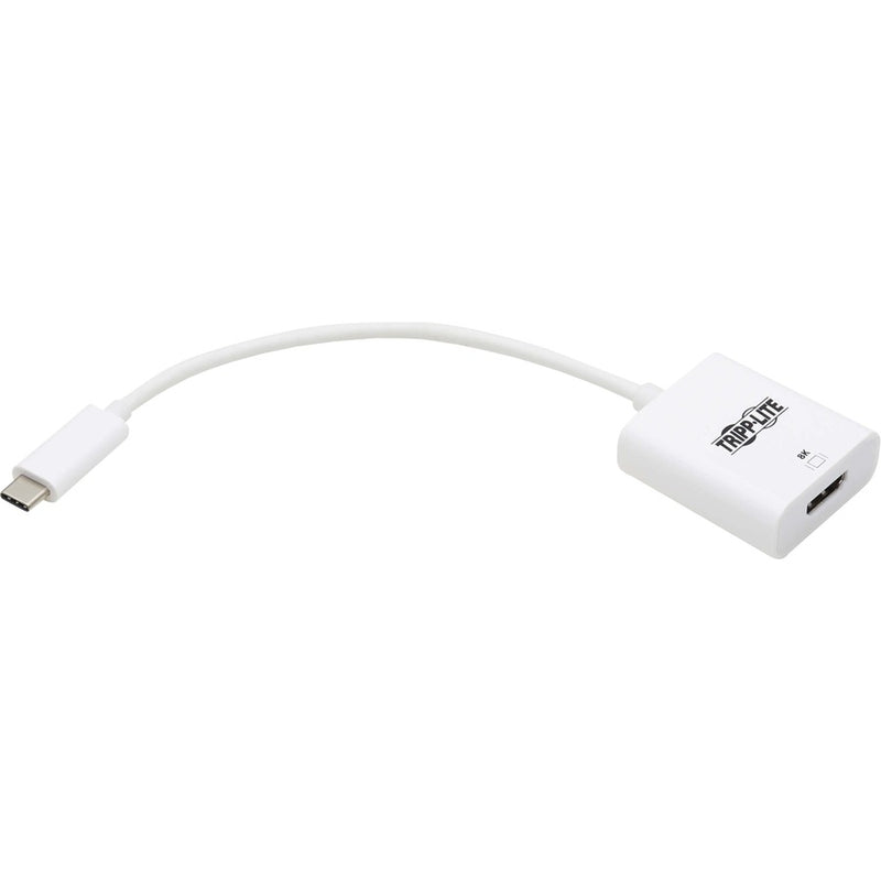 Angled perspective of the white USB-C to HDMI adapter showing both ports