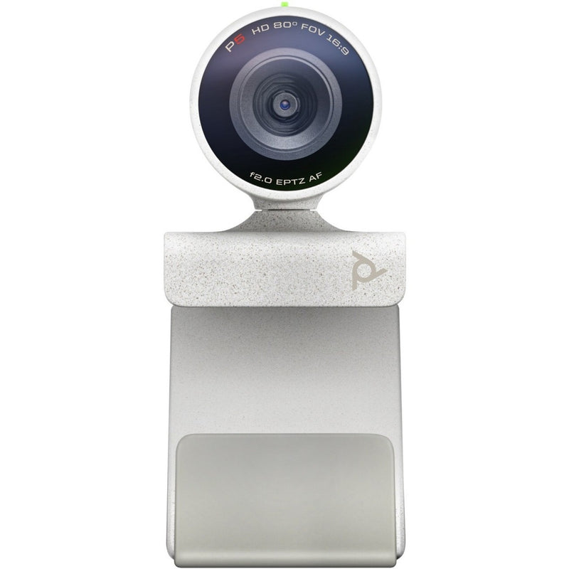 Front view of Poly Studio P5 webcam highlighting the lens and privacy features