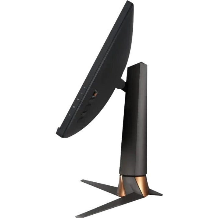 Side profile view of ROG Swift PG27AQN monitor showing cable management system