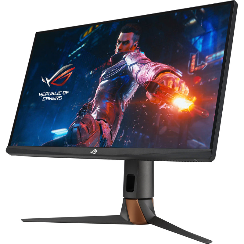 ASUS ROG Swift PG27AQN gaming monitor displaying dynamic gaming scene with ROG branding